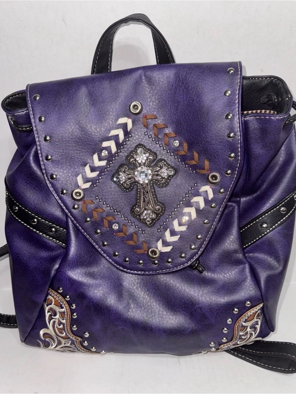 Zelris Purple Western Cross Rhinestone Backpack Purse Bling Concealed Carry NWOT